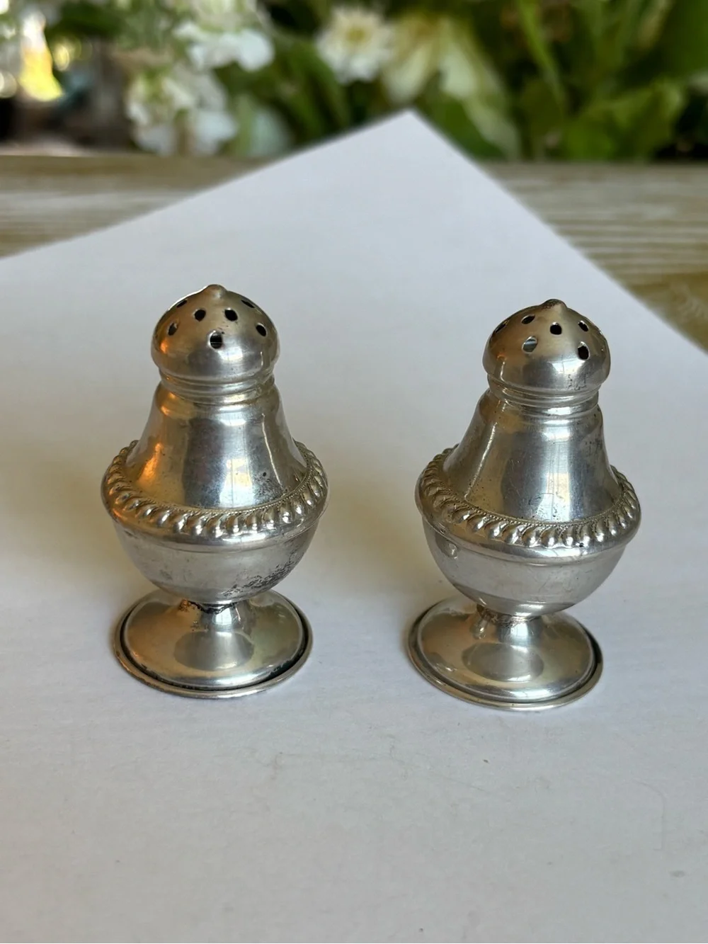 Sterling Silver Vintage Sculpted Individual Salt and Pepper Shakers PAIR